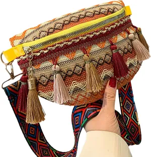 Laptop Shoulder Bag Women's New Ethnic Tassel Pendant Fashion Shoulder Bags Chest Bag Handbags for (Yellow, One Size)