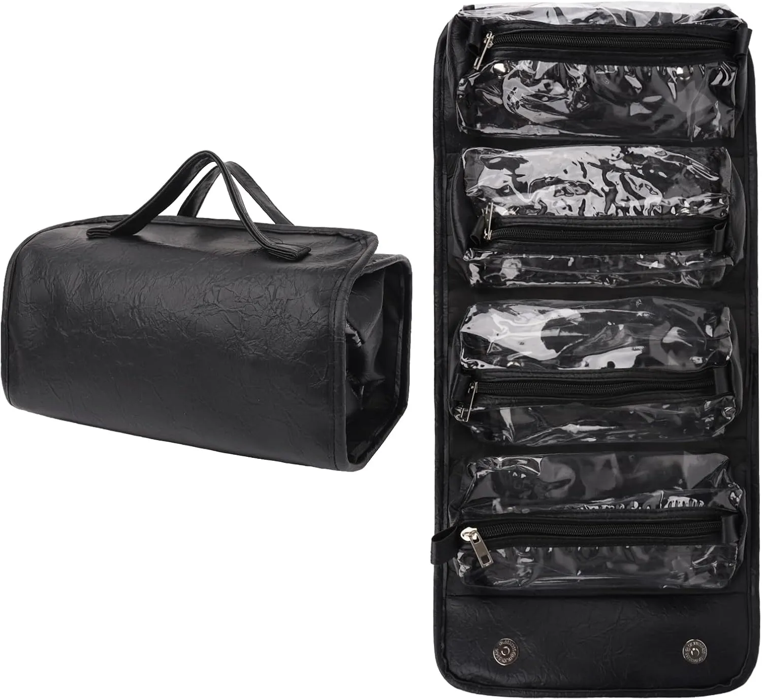 Large Capacity Makeup Bag, Portable 4-in-1 Foldable Cosmetic Bag, Waterproof Travel Makeup Organizer with Detachable Design (Black)
