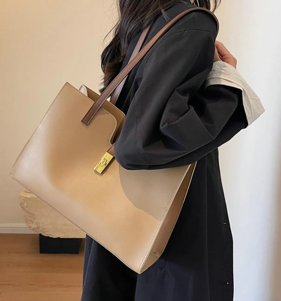 Large Capacity Working Tote Bag for Women Casual Vegan Leather Shoulder Purses Buckle Top Handle Handbag Satchels