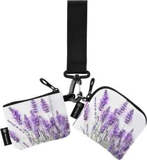 Lavender Flower Zip Around Wristlet Wallet for Women Portable Detachable Dual Pocket Keychain Wallet Wrist Wallet