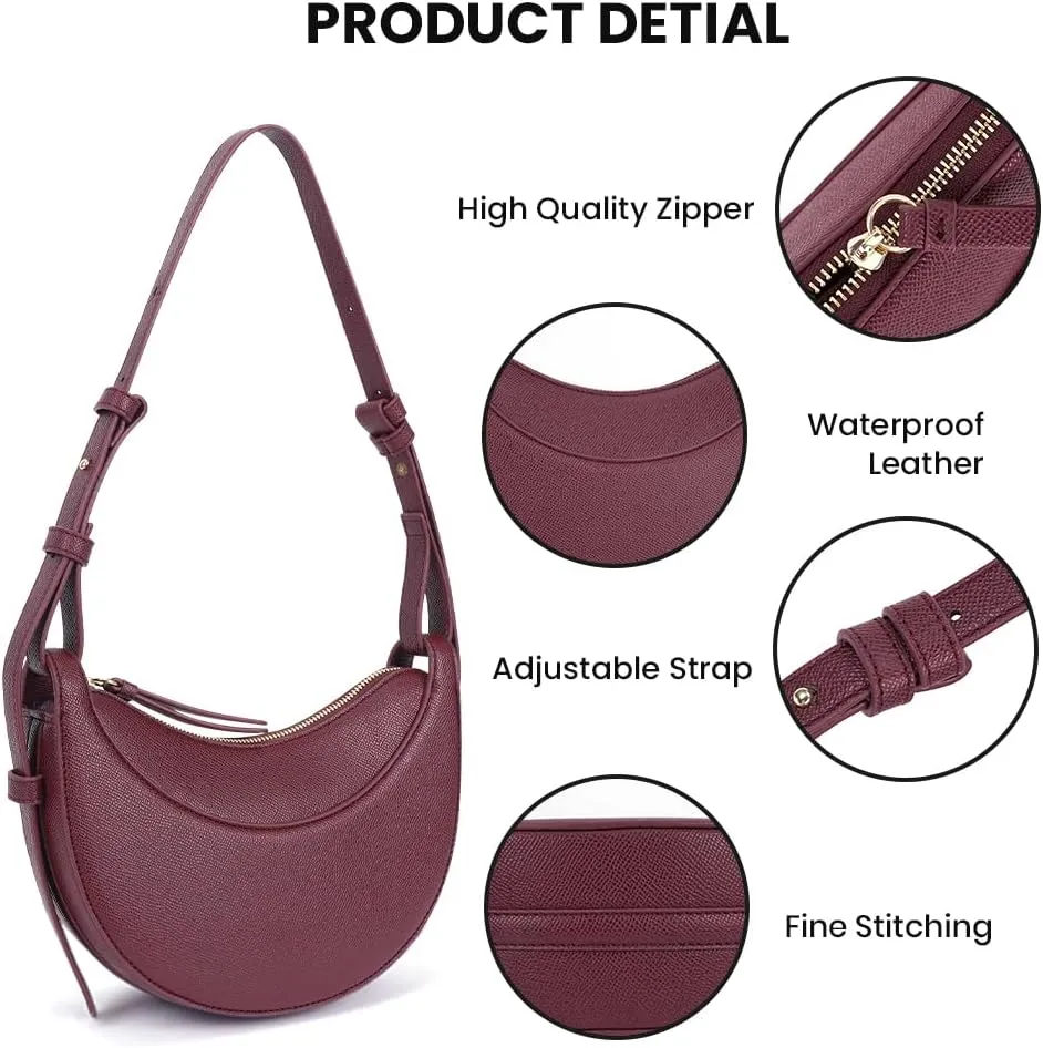Leather Crescent Bag for Women Hobo Sling Crossbody Bag Purse Retro Shoulder Handbag Solid Saddle Bag Dumpling Bag