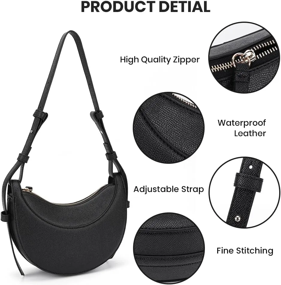 Leather Crescent Bag for Women Hobo Sling Crossbody Bag Purse Retro Shoulder Handbag Solid Saddle Bag Dumpling Bag
