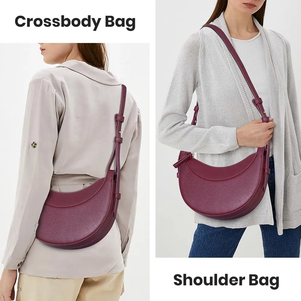 Leather Crescent Bag for Women Hobo Sling Crossbody Bag Purse Retro Shoulder Handbag Solid Saddle Bag Dumpling Bag