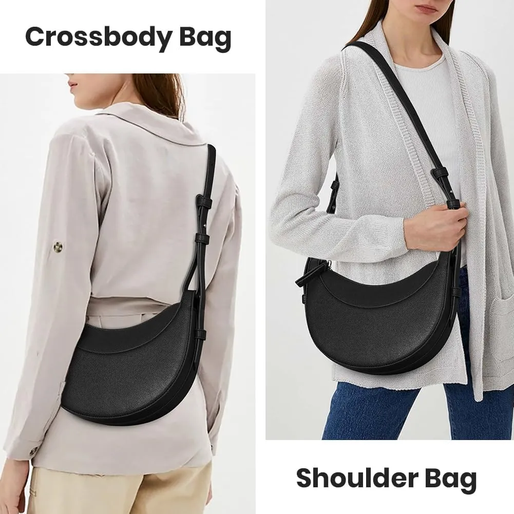 Leather Crescent Bag for Women Hobo Sling Crossbody Bag Purse Retro Shoulder Handbag Solid Saddle Bag Dumpling Bag