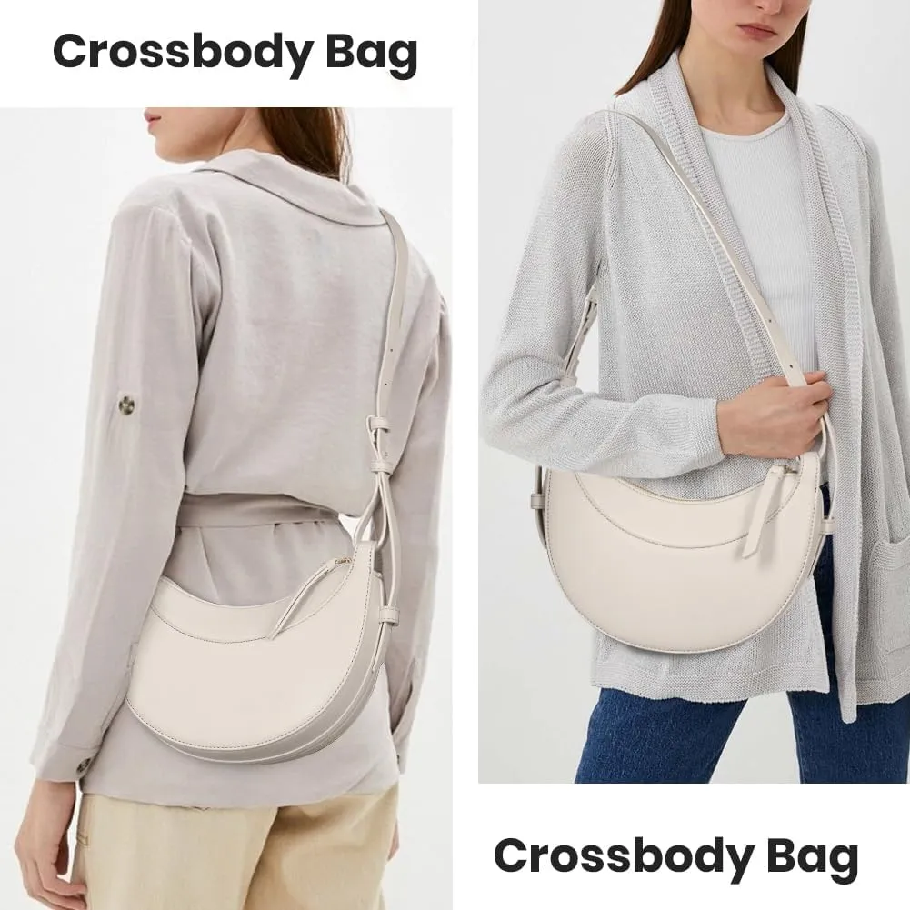 Leather Crescent Bag for Women Hobo Sling Crossbody Bag Purse Retro Shoulder Handbag Solid Saddle Bag Dumpling Bag