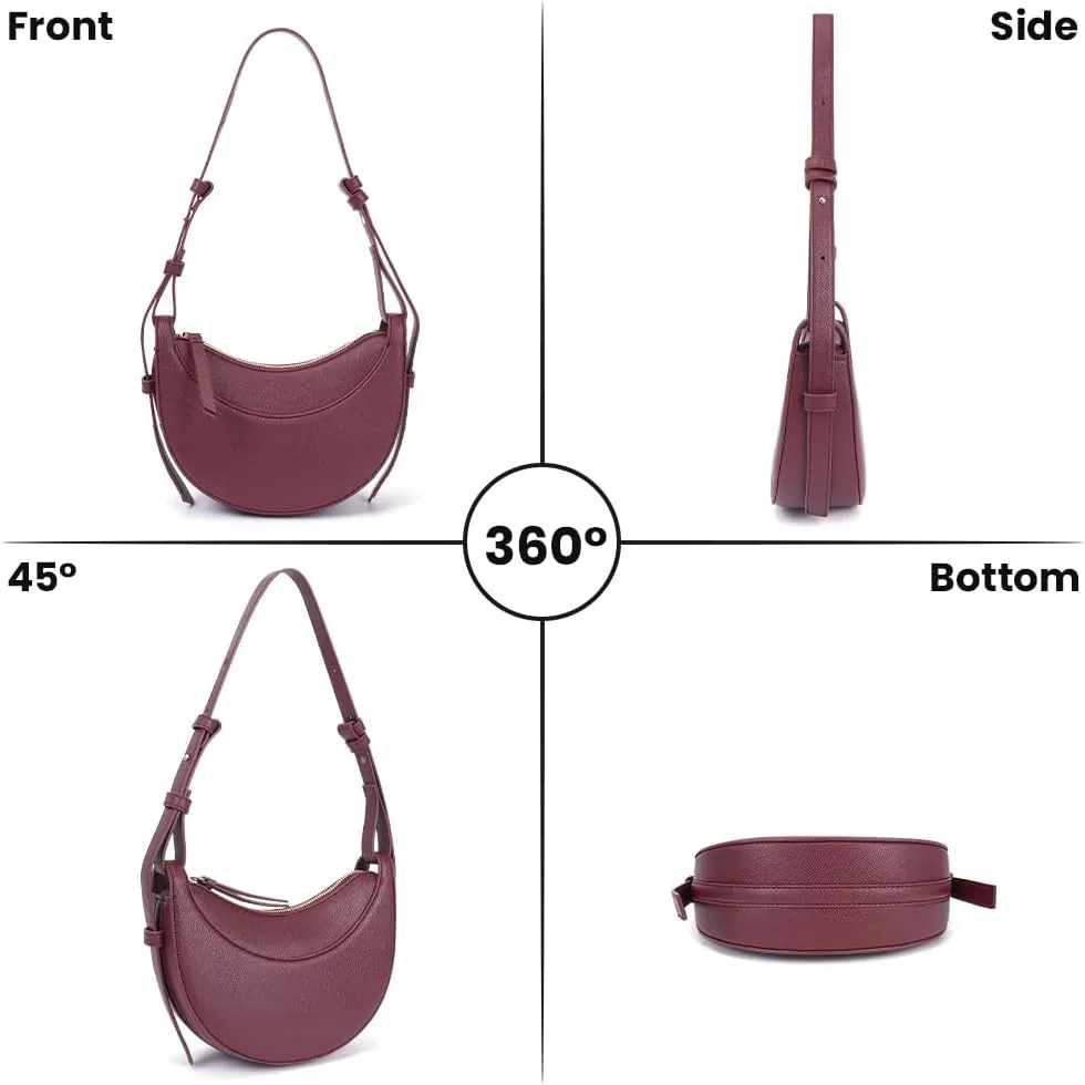 Leather Crescent Bag for Women Hobo Sling Crossbody Bag Purse Retro Shoulder Handbag Solid Saddle Bag Dumpling Bag