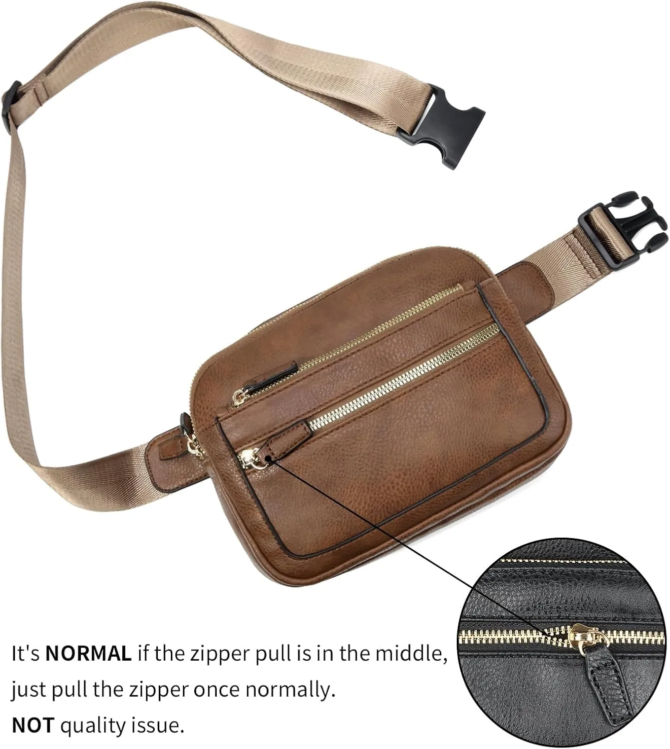 Leather Fanny Pack for Women Men Belt Bag with Multi-function Pocket, Crossbody Fanny Packs for Women Fashion Waist Packs with Adjustable Straps Cross Body Bag Travel Chest Bag