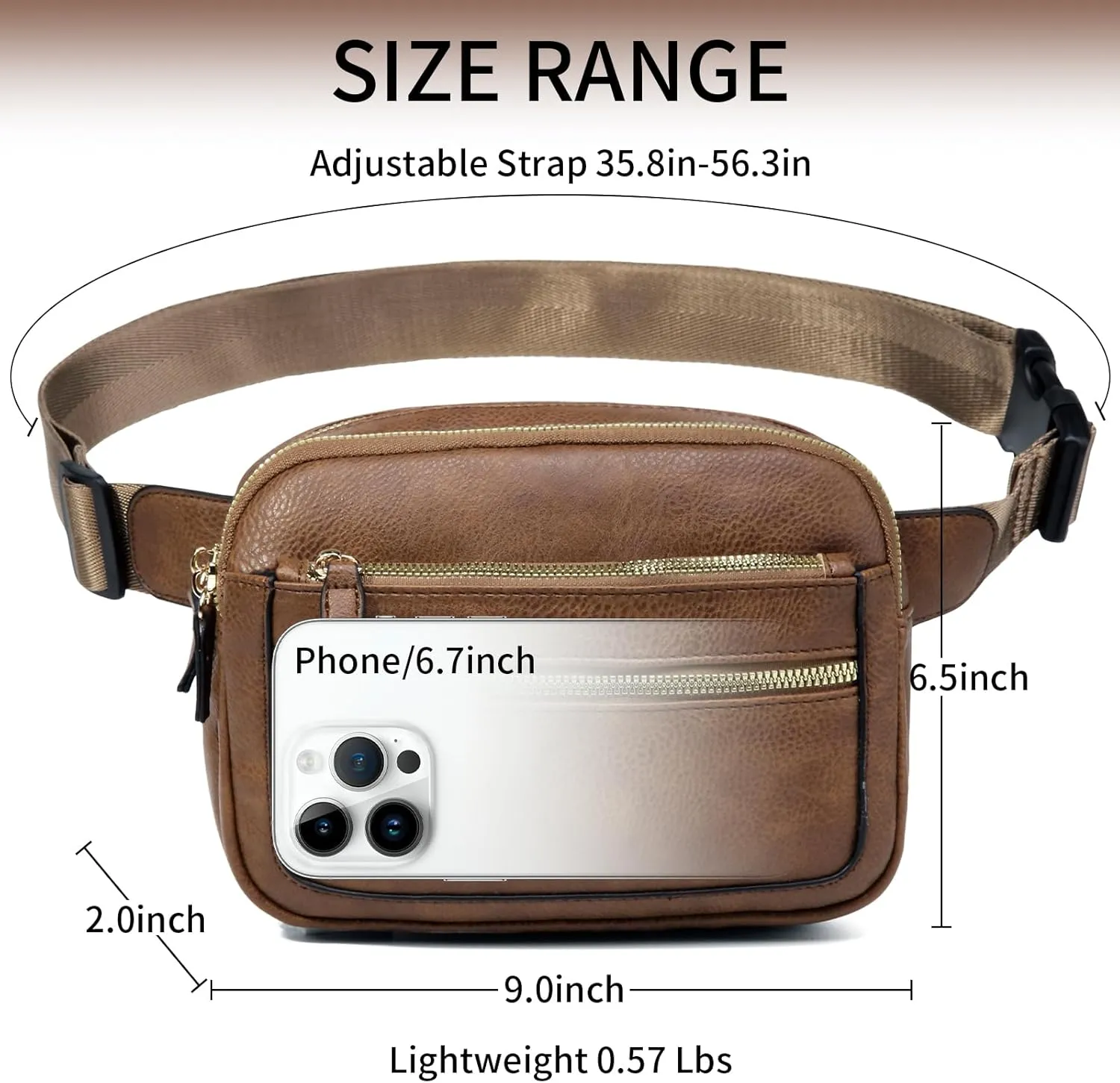 Leather Fanny Pack for Women Men Belt Bag with Multi-function Pocket, Crossbody Fanny Packs for Women Fashion Waist Packs with Adjustable Straps Cross Body Bag Travel Chest Bag