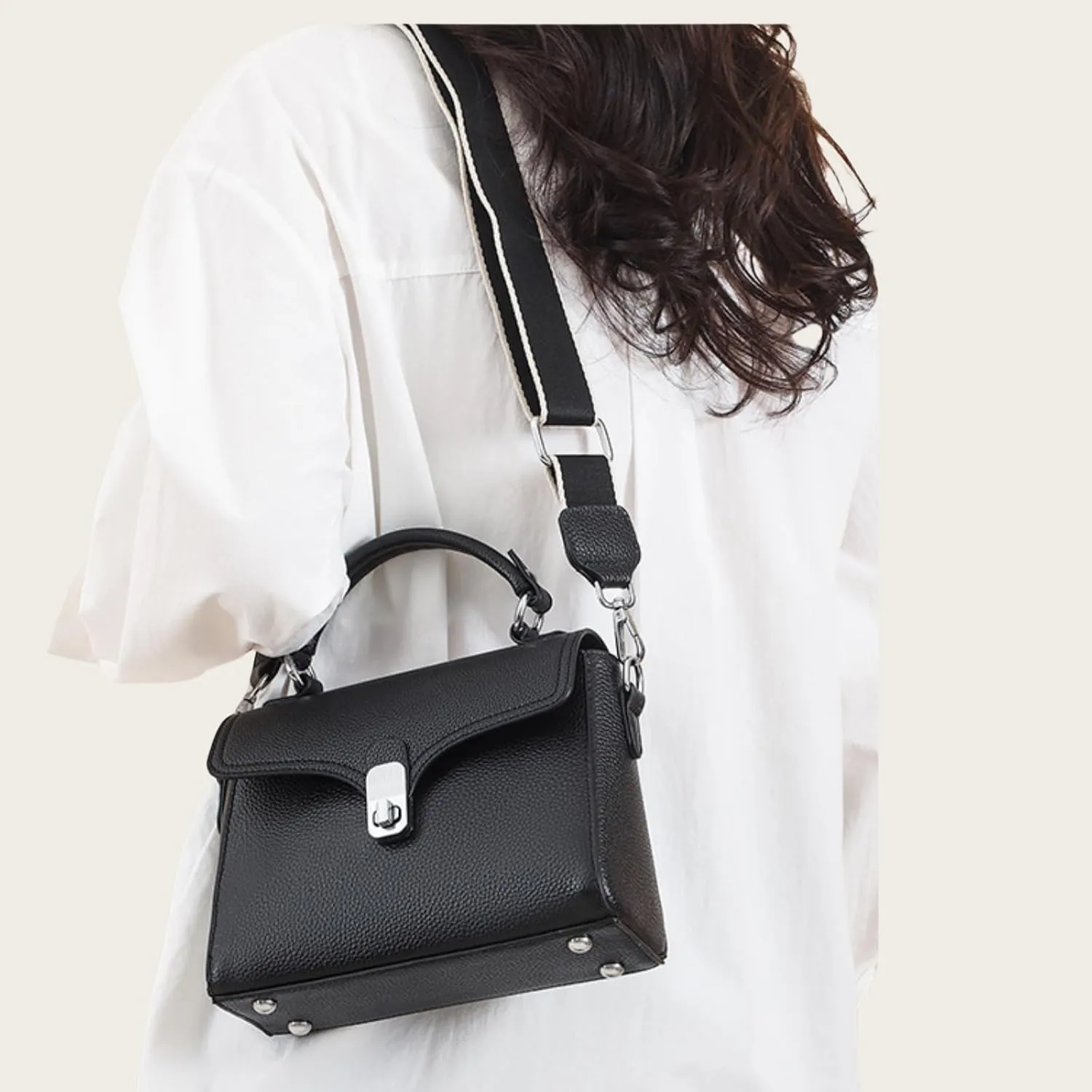 Leather Top Handle Handbag for Women, Small Flap Shoulder Bags Vintage Satchels Fashion Crossbody Clutch Purse