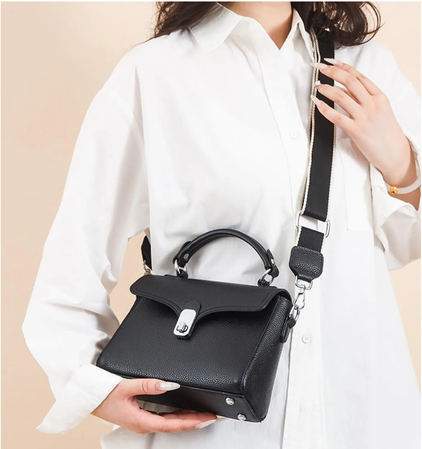 Leather Top Handle Handbag for Women, Small Flap Shoulder Bags Vintage Satchels Fashion Crossbody Clutch Purse