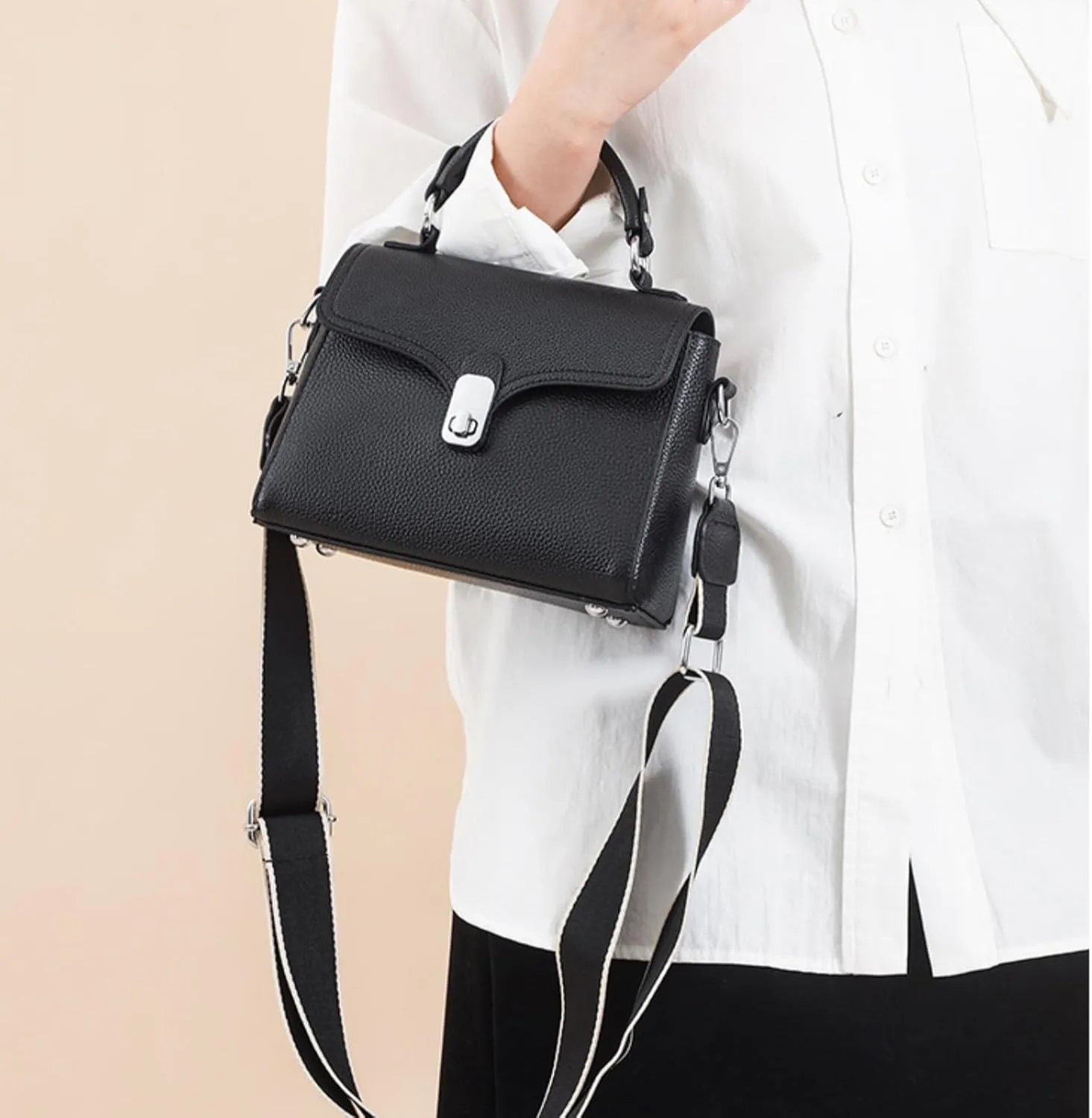 Leather Top Handle Handbag for Women, Small Flap Shoulder Bags Vintage Satchels Fashion Crossbody Clutch Purse