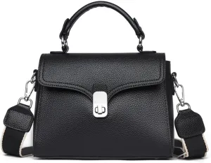 Leather Top Handle Handbag for Women, Small Flap Shoulder Bags Vintage Satchels Fashion Crossbody Clutch Purse