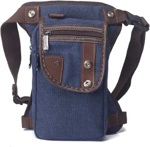 Leg Bag Waist Packs Outdoor Motorcycle Costume Pouches Durable Canvas Multi-Pocket, Blue, One Size