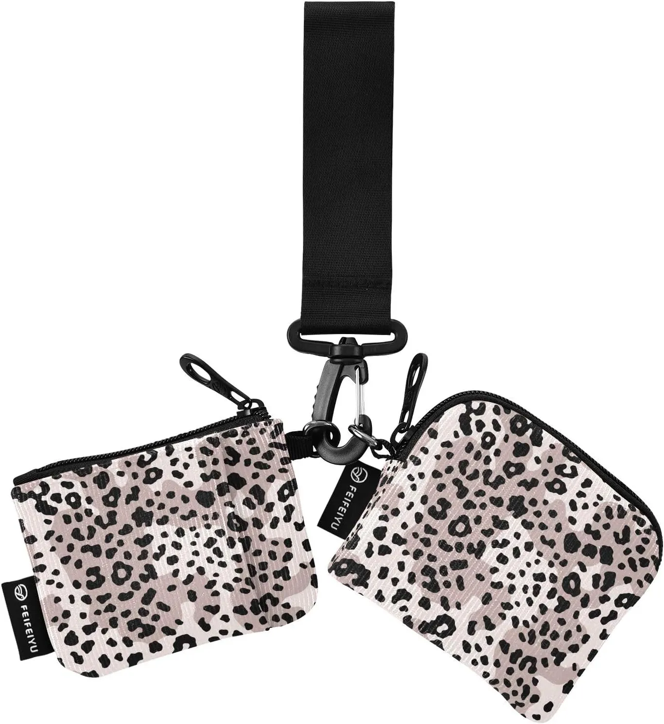 Leopard Print Zip Around Wristlet Wallet for Women Portable Detachable Dual Pocket Keychain Wallet Wrist Wallet