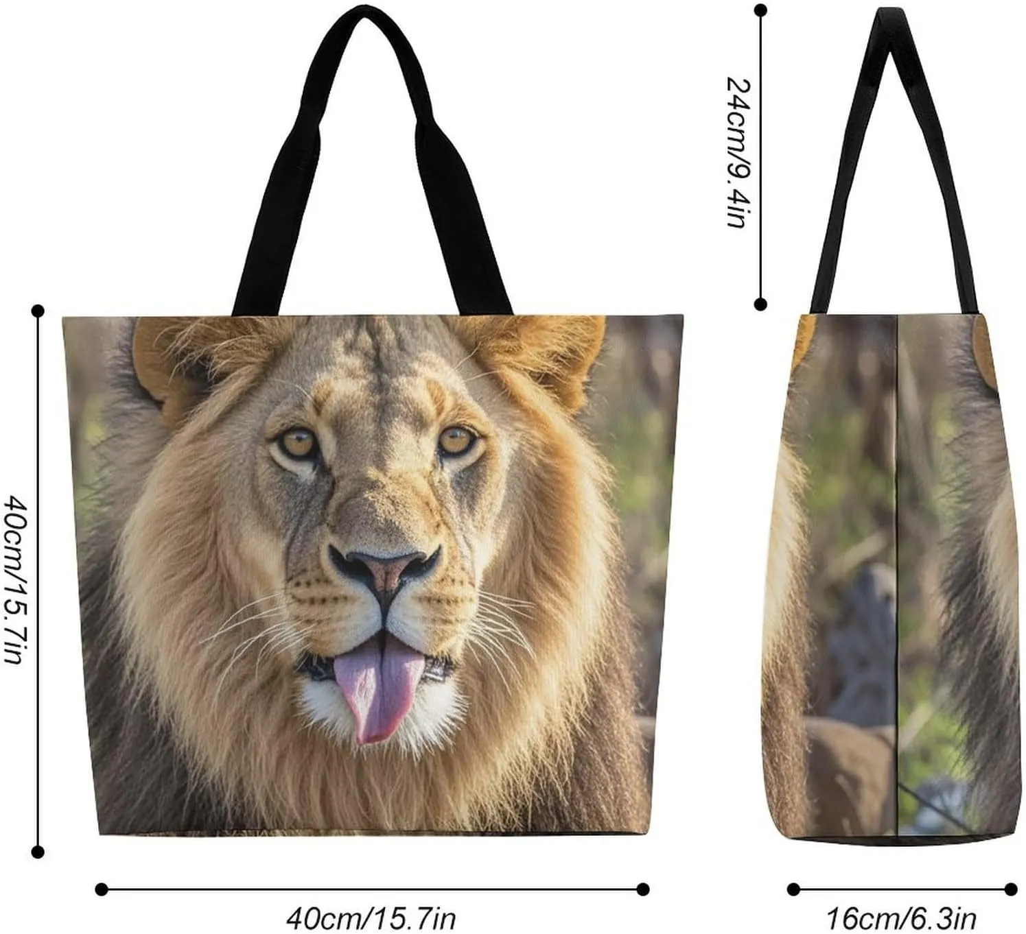 Lion Sticks Out Tongue Beach Bag Reusable Tote Bag Foldable Grocery Bags Women Shopping Bags for Daily Essentials