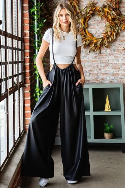 love drawstring wide leg overall/jumpsuit