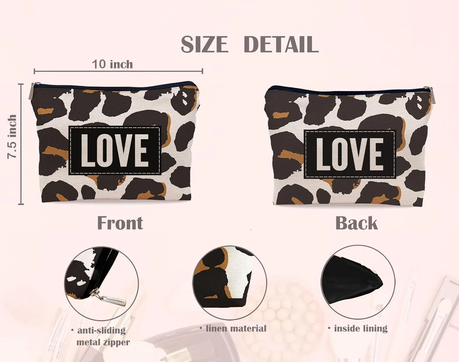 Love Leopard Print Makeup Bag Cosmetic Bags for Women, Valentine's Day Gifts Small Makeup Cosmetic Bag for Purse, Love Gifts for Women Her Girlfriend
