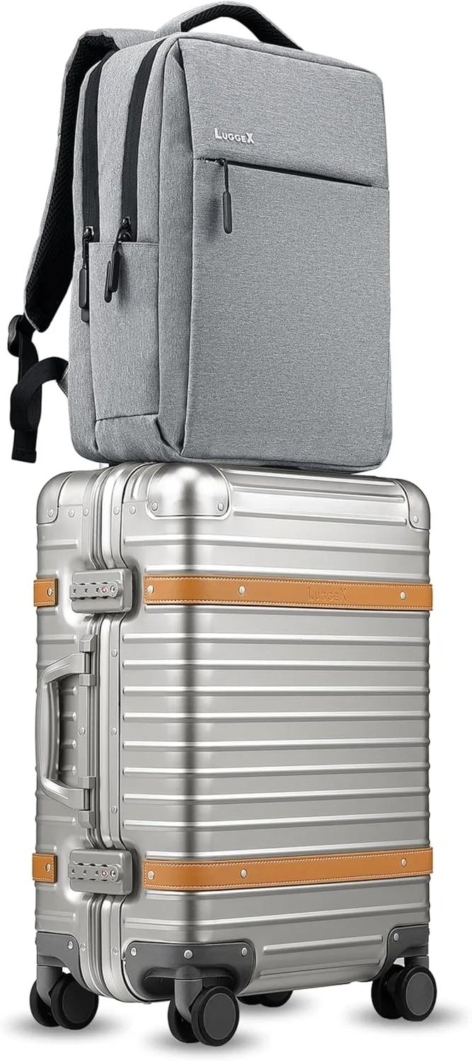 LUGGEX All Aluminum Carry On Luggage with USB Port - Hard Case Zipperless Suitcases with Wheels - Retro Meets Tech Travel (Vintage Suitcase)