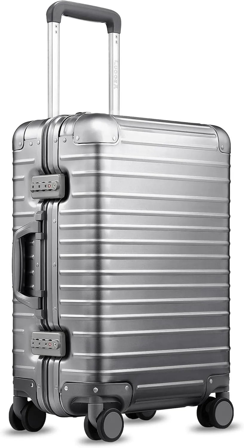 LUGGEX All Aluminum Carry On Luggage with Wheels - Zipperless Hardshell Luggage with TSA Lock (Silver Suitcase,20 Inch)