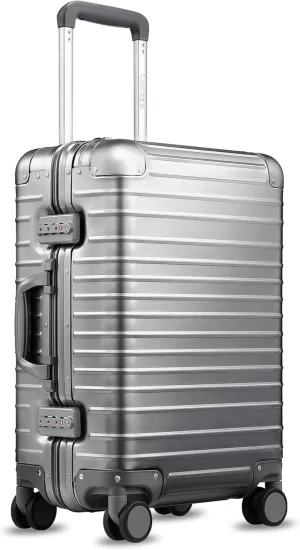 LUGGEX All Aluminum Carry On Luggage with Wheels - Zipperless Hardshell Luggage with TSA Lock (Silver Suitcase,20 Inch)