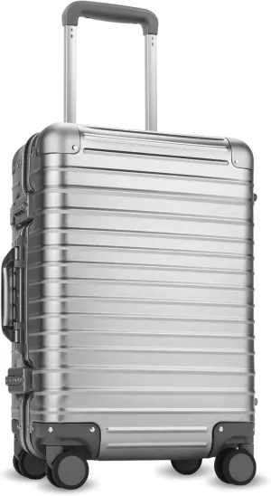 LUGGEX All Aluminum Carry On Luggage with Wheels - Zipperless Hardshell Suitcase with TSA Lock (Silver, 20 Inch)