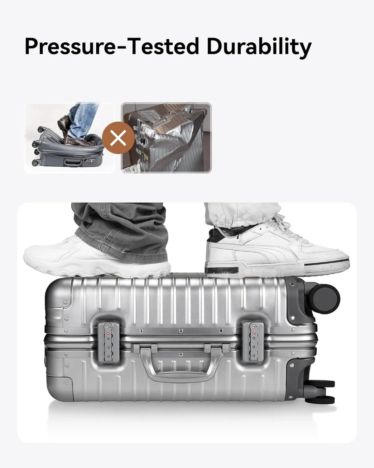 LUGGEX All Aluminum Carry On Luggage with Wheels - Zipperless Hardshell Suitcase with TSA Lock (Silver, 20 Inch)
