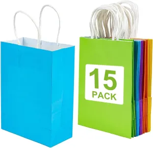 MAQIHAN Gift Bags With Handles - 15 Pcs Gift Bag Bulk Paper Bag Goody Bags Kraft Paper Bags Party Favor Bags Rainbow Small Bag for Gifts Craft Goodie Birthday Shopping Small Business