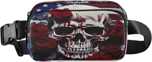 MCHIVER American Flag Skull Fanny Pack for Women Men Crossbody Belt Bag Fashion Waist Packs Purse with Adjustable Strap Hip Bag for Running Hiking Cycling