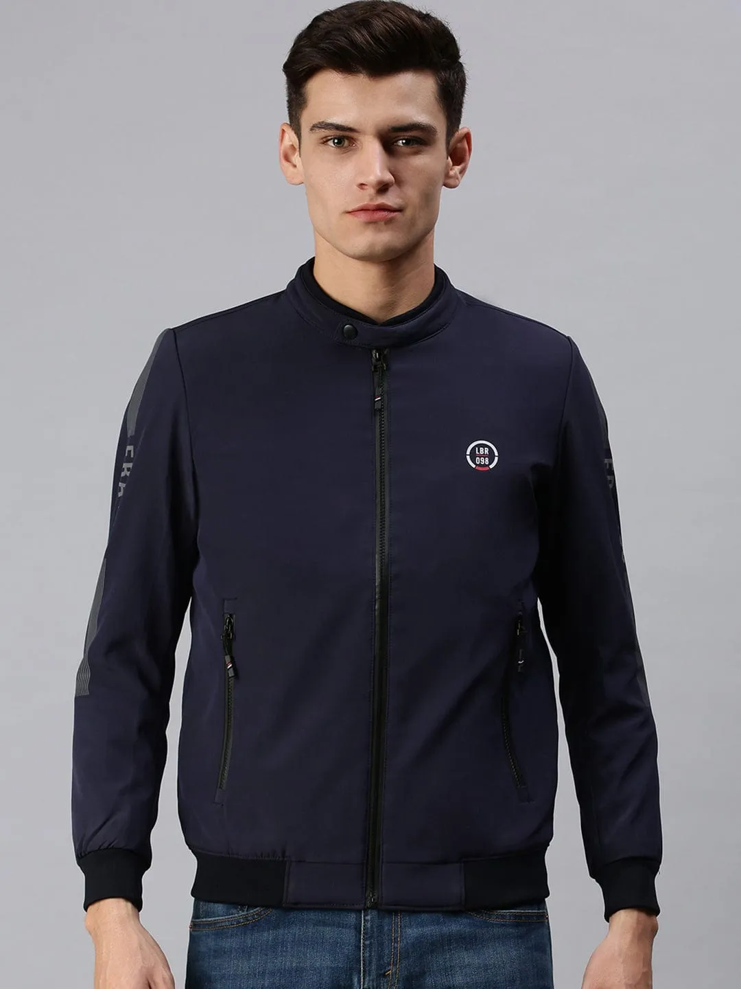 Men Printed Blue Sporty Jacket