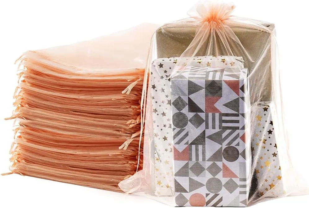 Meowoo 12PCS Big Organza Bags, 12x16in Big Mesh Bags Drawstring, Mesh Gift Bags Drawstring for Shoes, gift bags, home storage, Christmas, gardening, dolls(champagne)