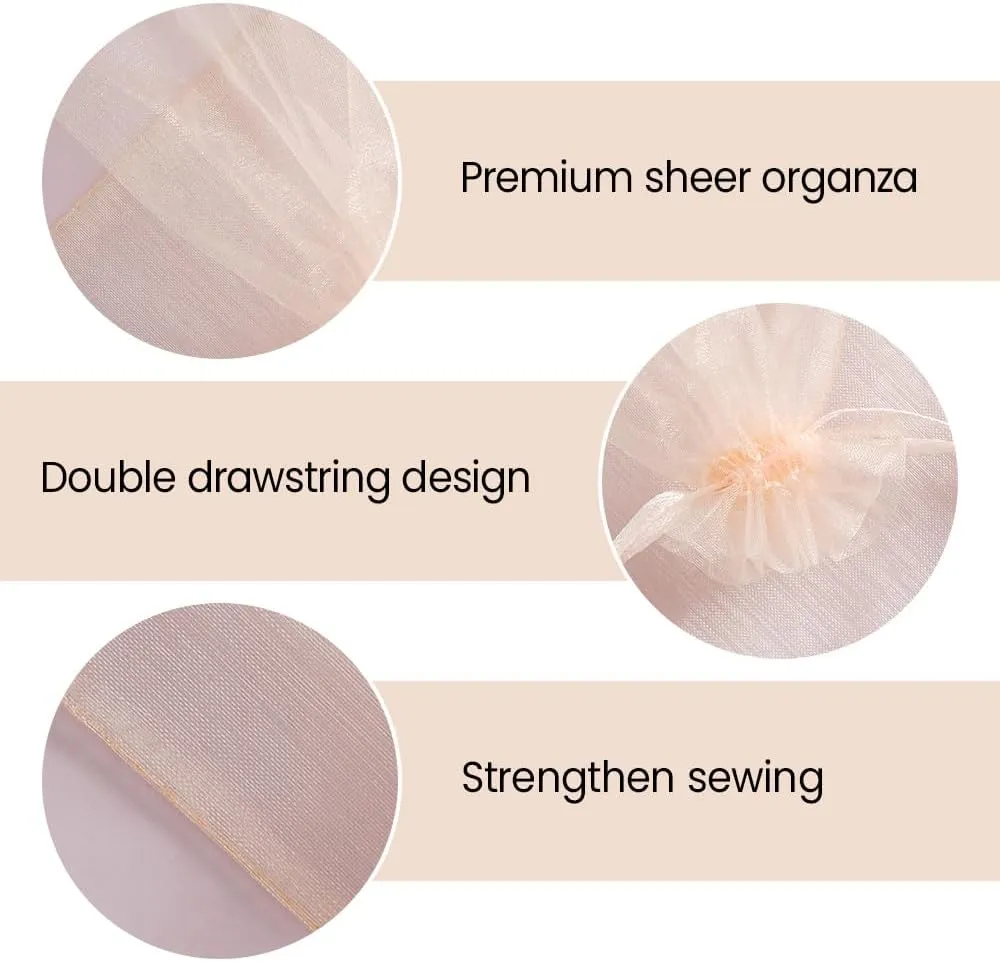 Meowoo 12PCS Big Organza Bags, 12x16in Big Mesh Bags Drawstring, Mesh Gift Bags Drawstring for Shoes, gift bags, home storage, Christmas, gardening, dolls(champagne)