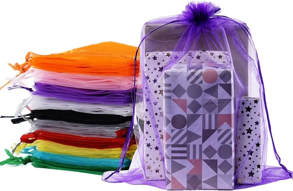 Meowoo 24PCS Big Organza Bags, 12x16in Big Mesh Bags Drawstring, Mesh Gift Bags Drawstring for Shoes, gift bags, home storage, Christmas, gardening, dolls(mixedcolor)