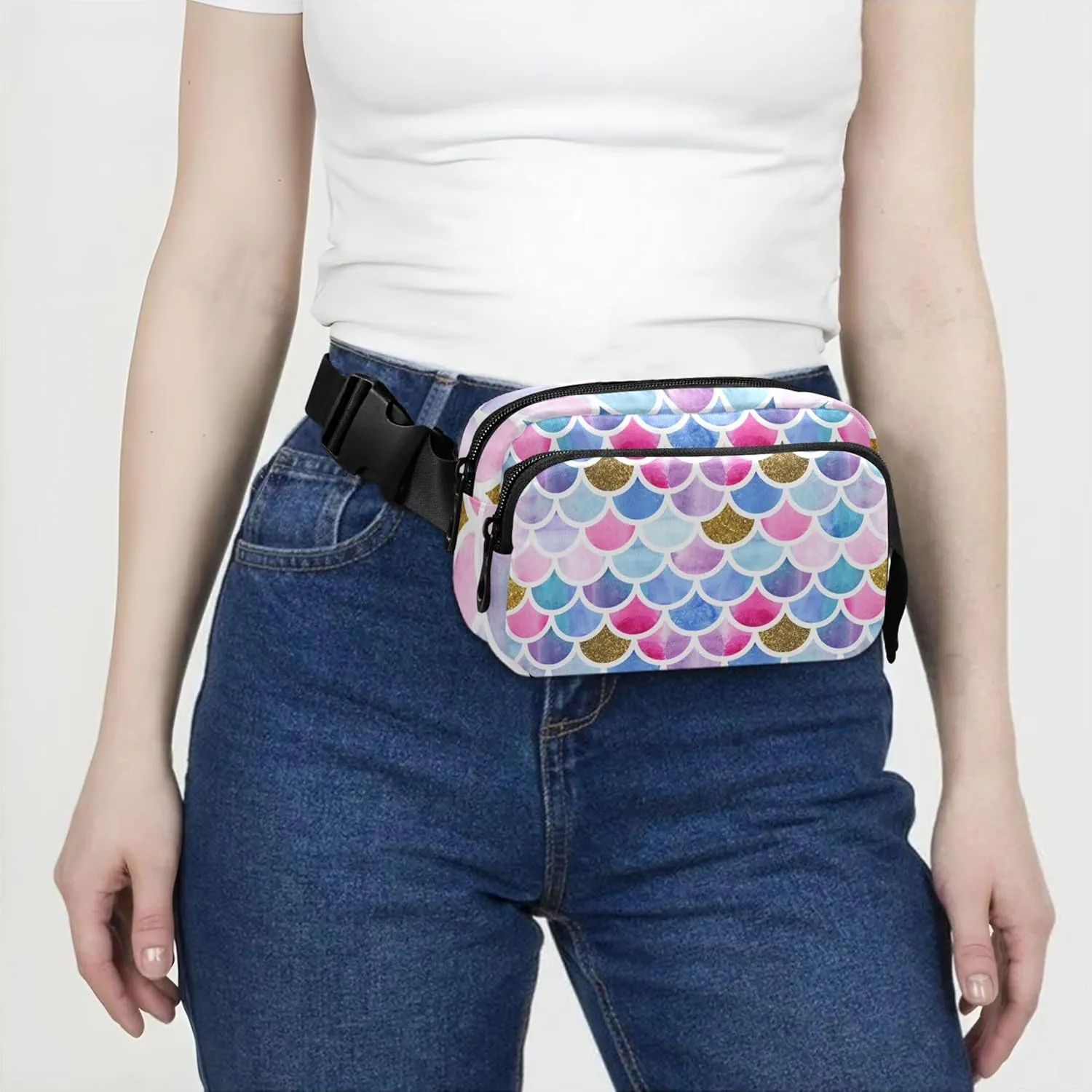 Mermaid Scales Watercolor Women Fanny Pack Waterproof Belt Bags Hip Pack Trendy Waist Pouches for Men