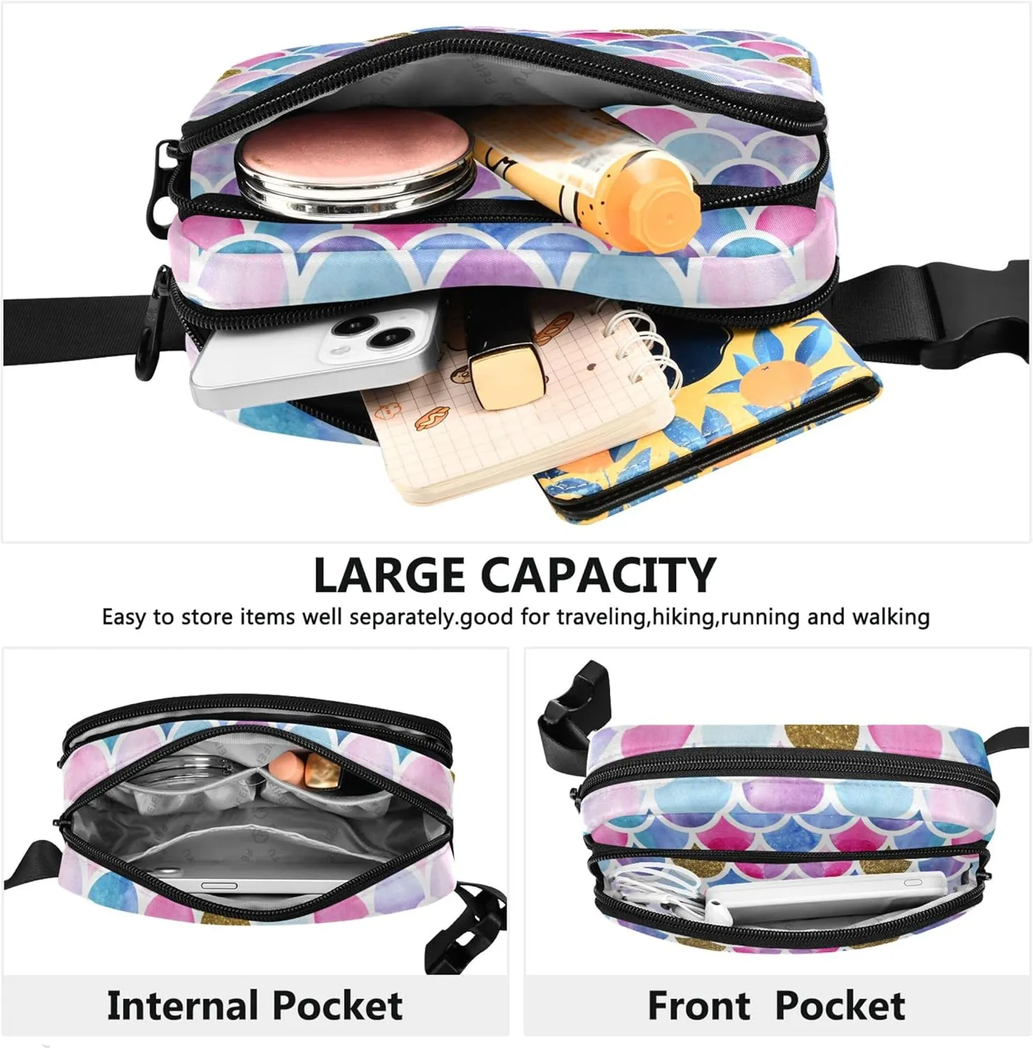Mermaid Scales Watercolor Women Fanny Pack Waterproof Belt Bags Hip Pack Trendy Waist Pouches for Men