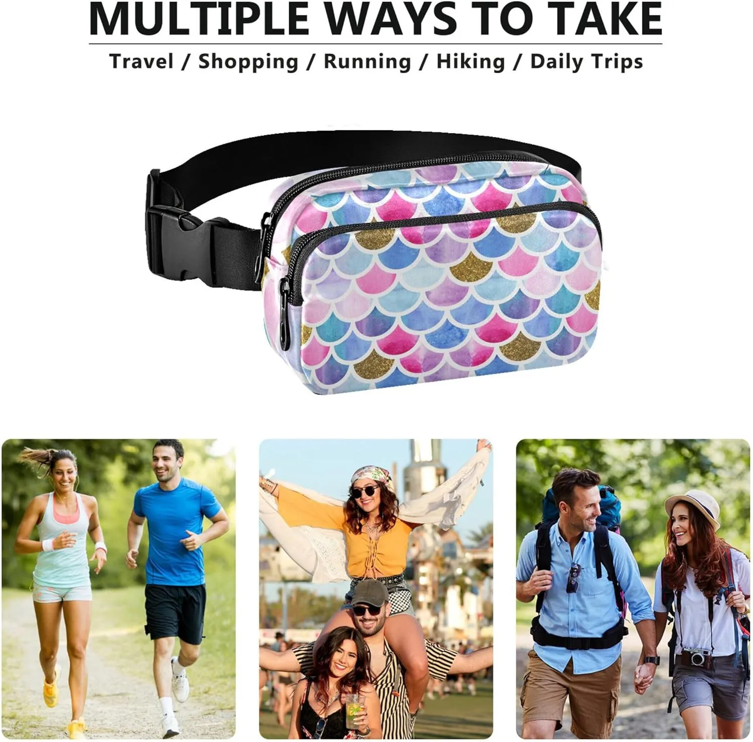 Mermaid Scales Watercolor Women Fanny Pack Waterproof Belt Bags Hip Pack Trendy Waist Pouches for Men