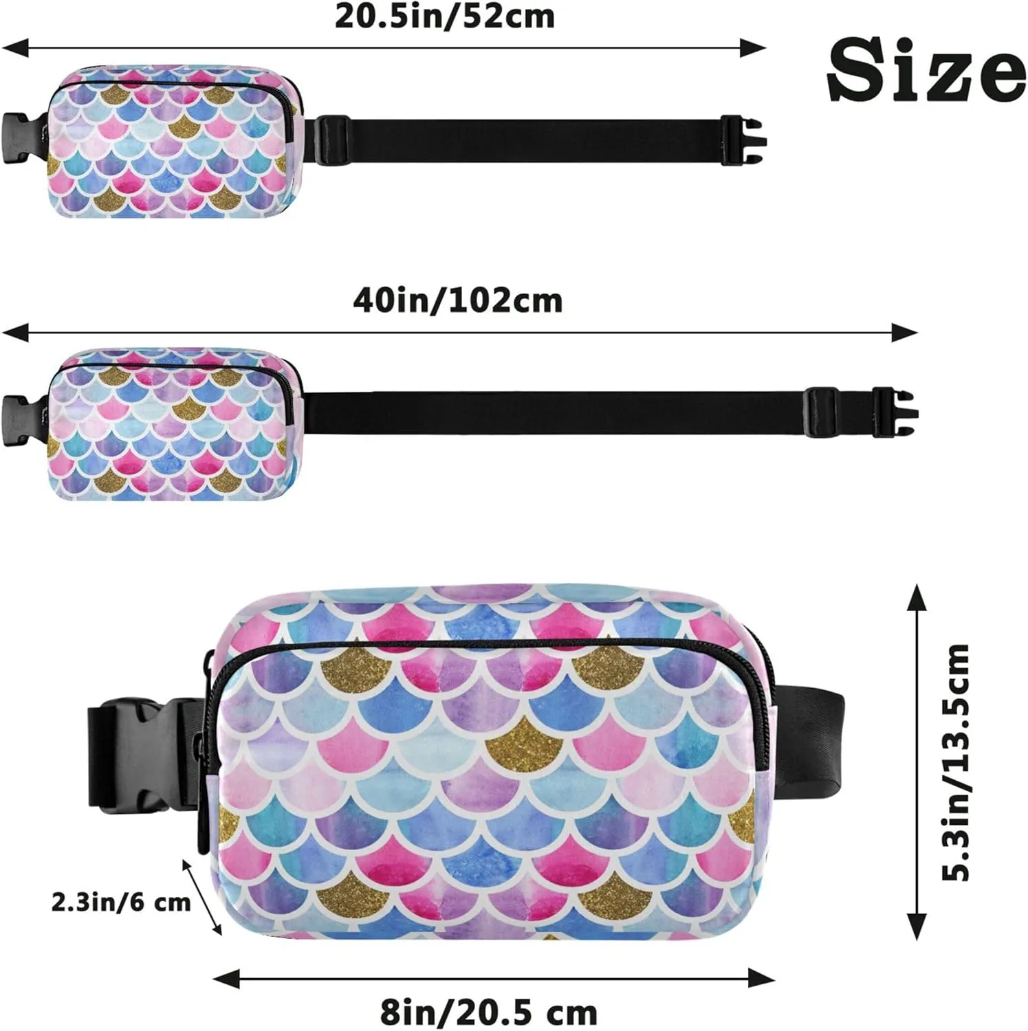 Mermaid Scales Watercolor Women Fanny Pack Waterproof Belt Bags Hip Pack Trendy Waist Pouches for Men
