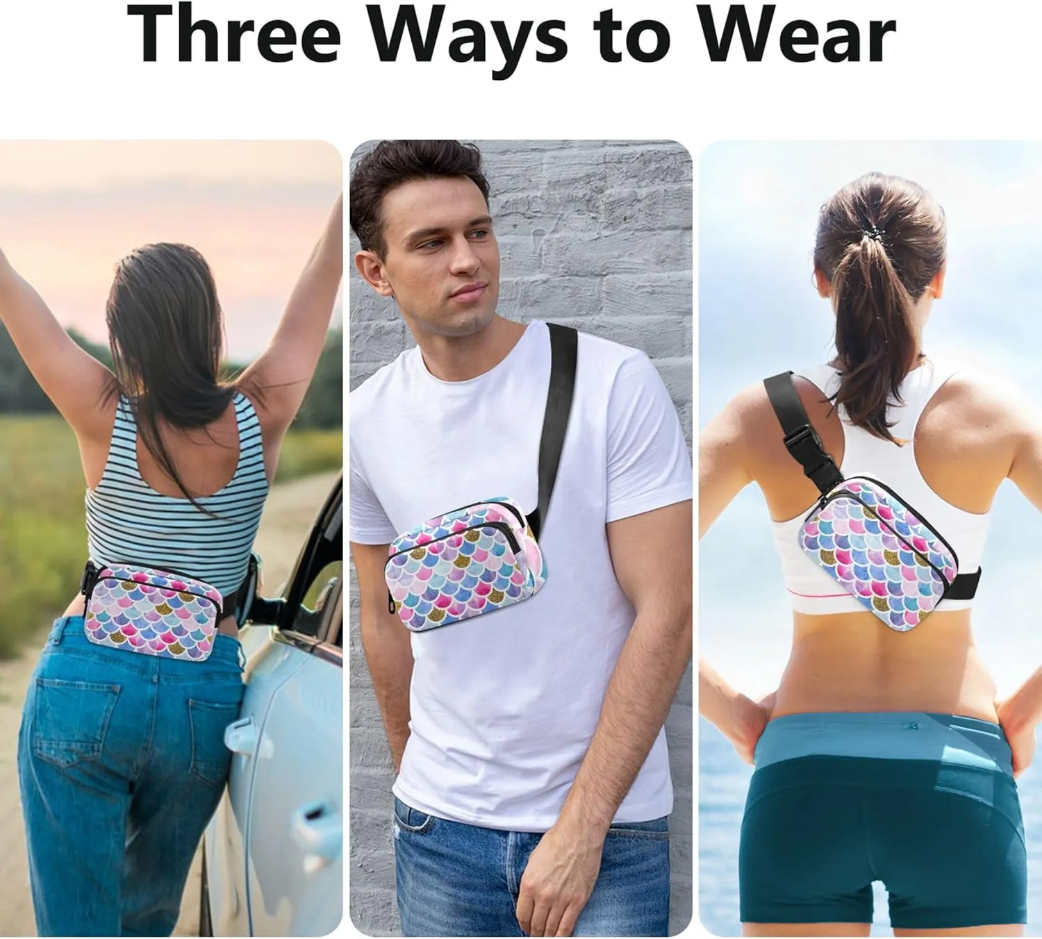 Mermaid Scales Watercolor Women Fanny Pack Waterproof Belt Bags Hip Pack Trendy Waist Pouches for Men