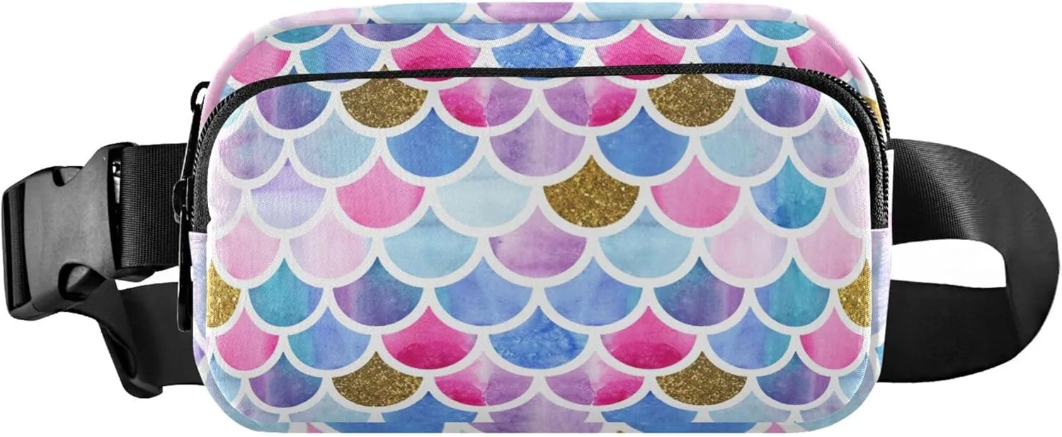 Mermaid Scales Watercolor Women Fanny Pack Waterproof Belt Bags Hip Pack Trendy Waist Pouches for Men