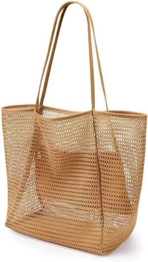 Mesh Beach Tote Bag, Extra Large Shoulder Bag for Women, Pool Bag for Shopping, Travel & Vacation