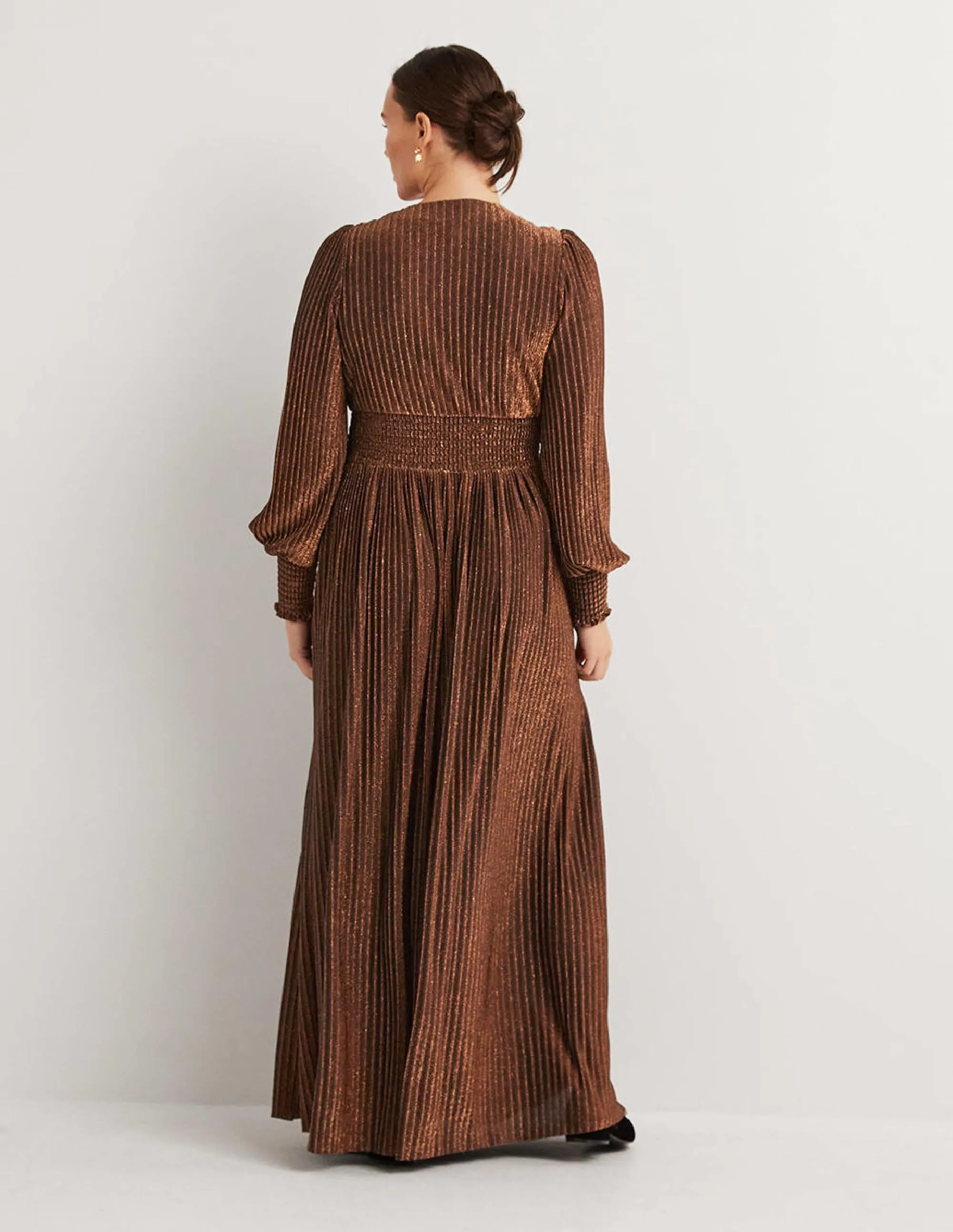 Metallic Brown Jersey Maxi Dress-Copper Metallic