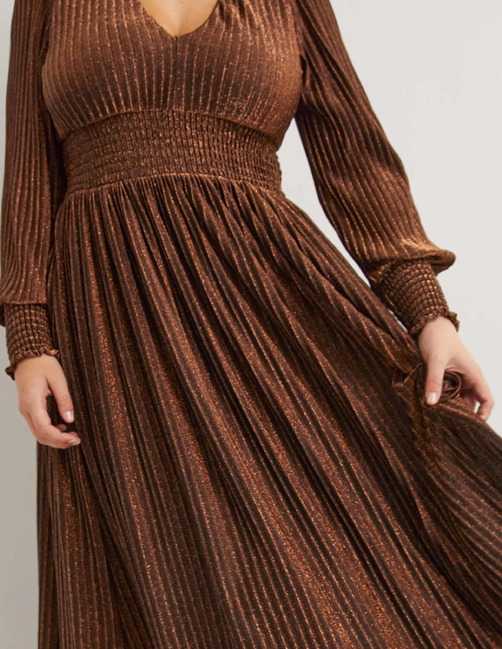 Metallic Brown Jersey Maxi Dress-Copper Metallic