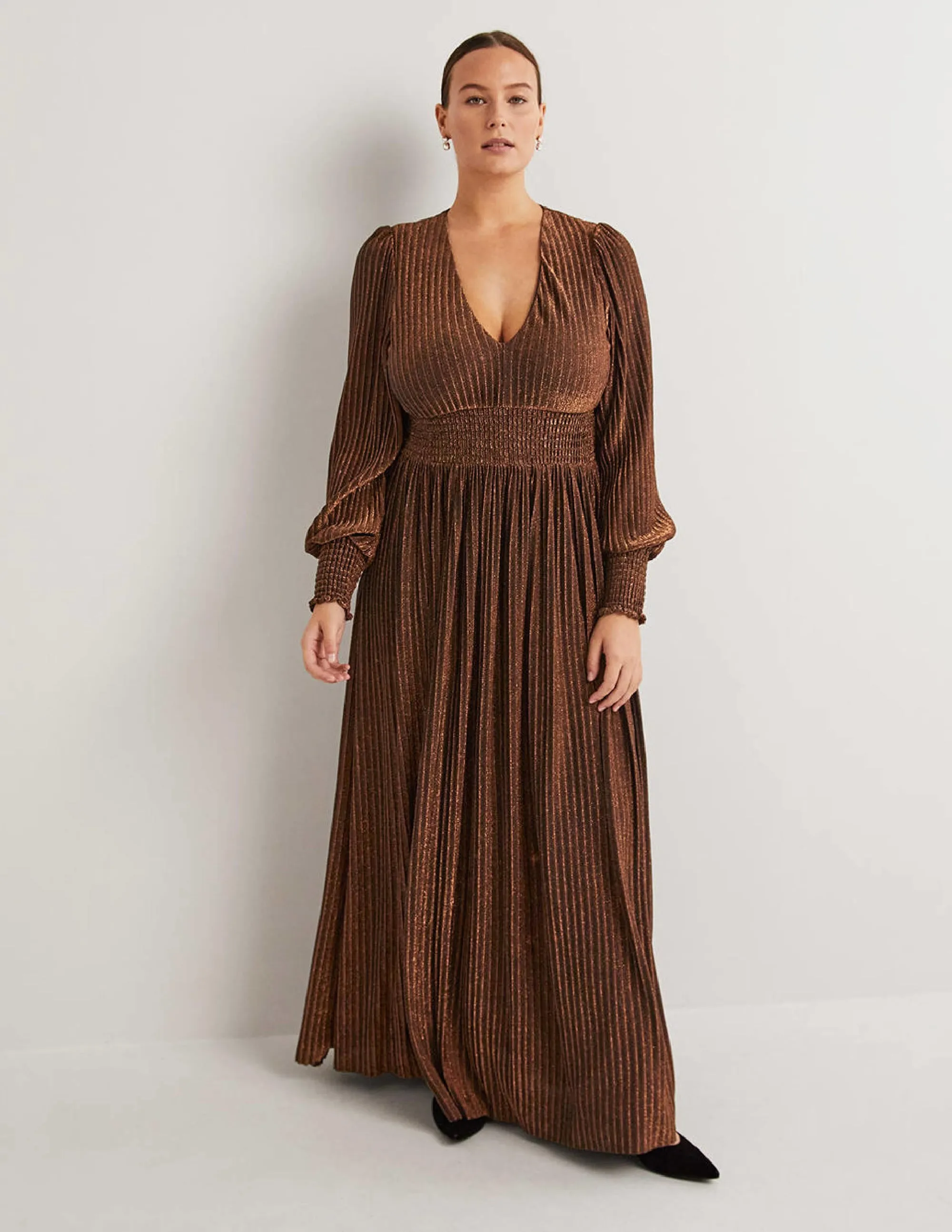 Metallic Brown Jersey Maxi Dress-Copper Metallic