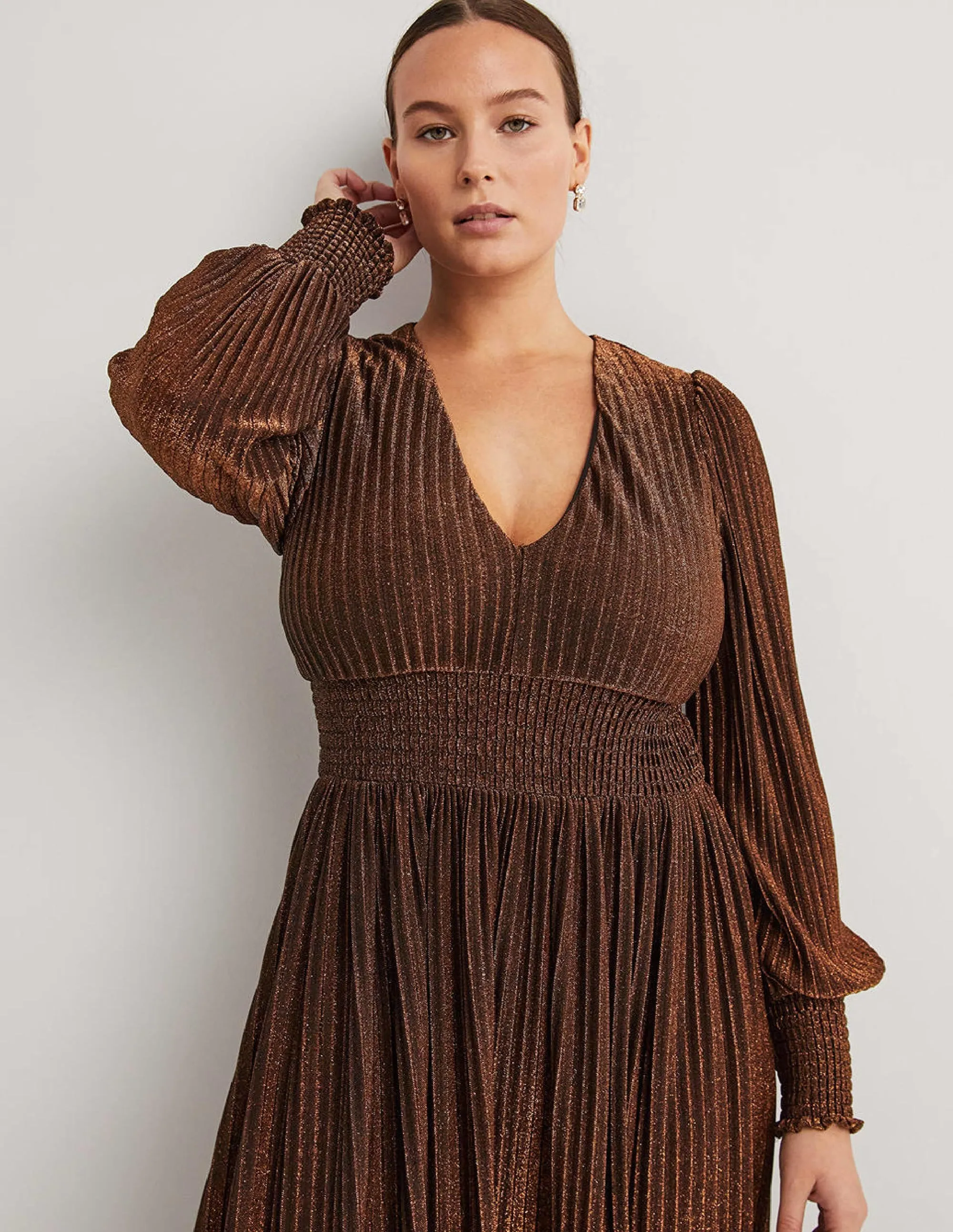 Metallic Brown Jersey Maxi Dress-Copper Metallic