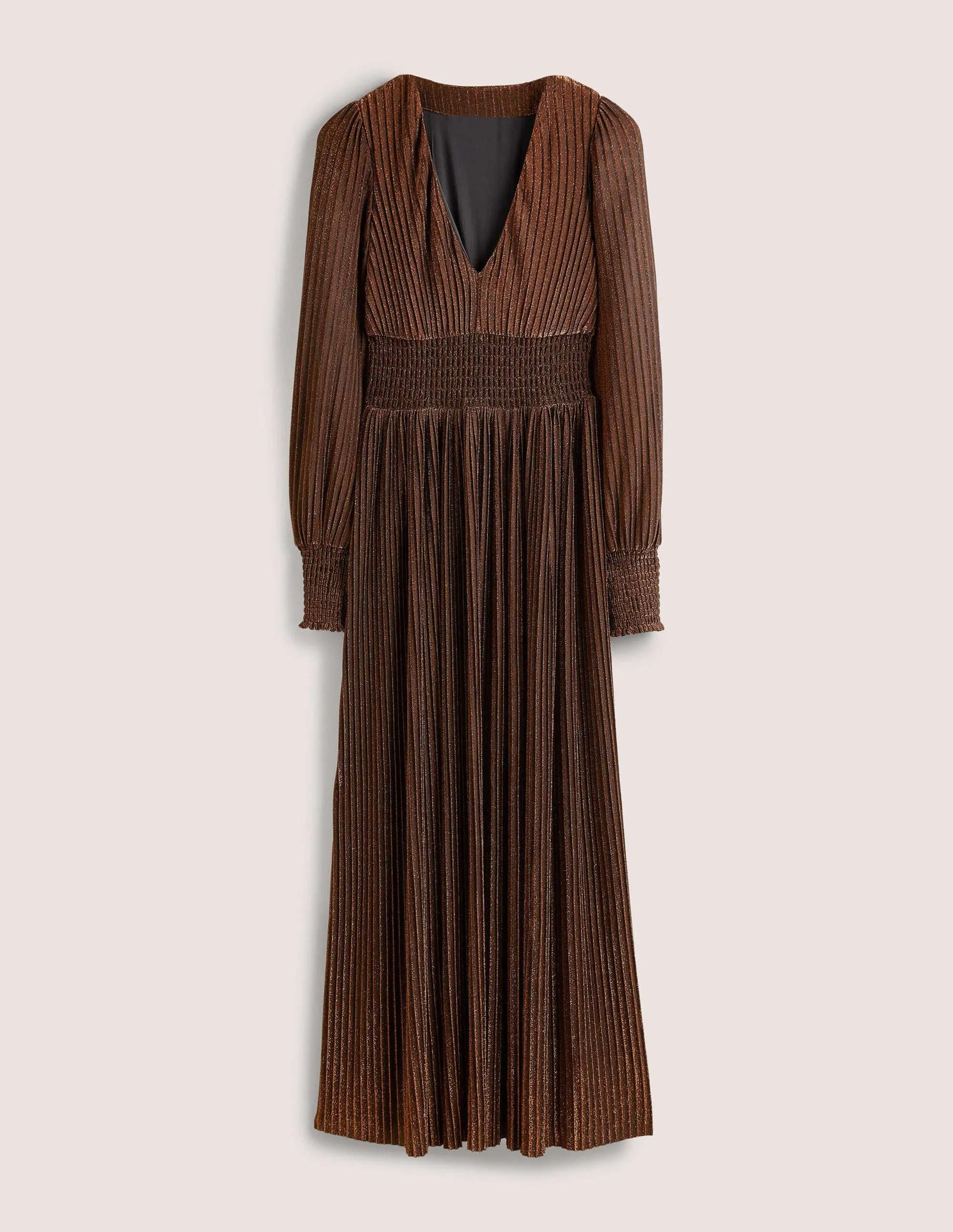 Metallic Brown Jersey Maxi Dress-Copper Metallic