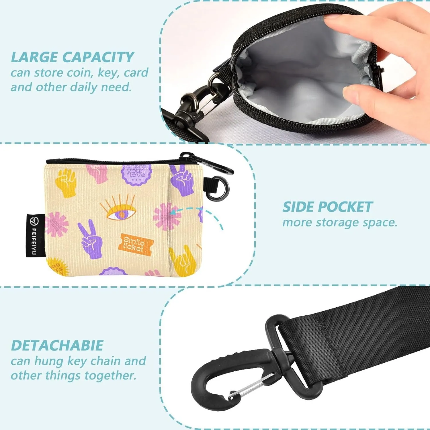Mini Around Wristlet Keychain Dual Pouch Wallets for Women's Mini Coin Purse Pouch Pattern 1