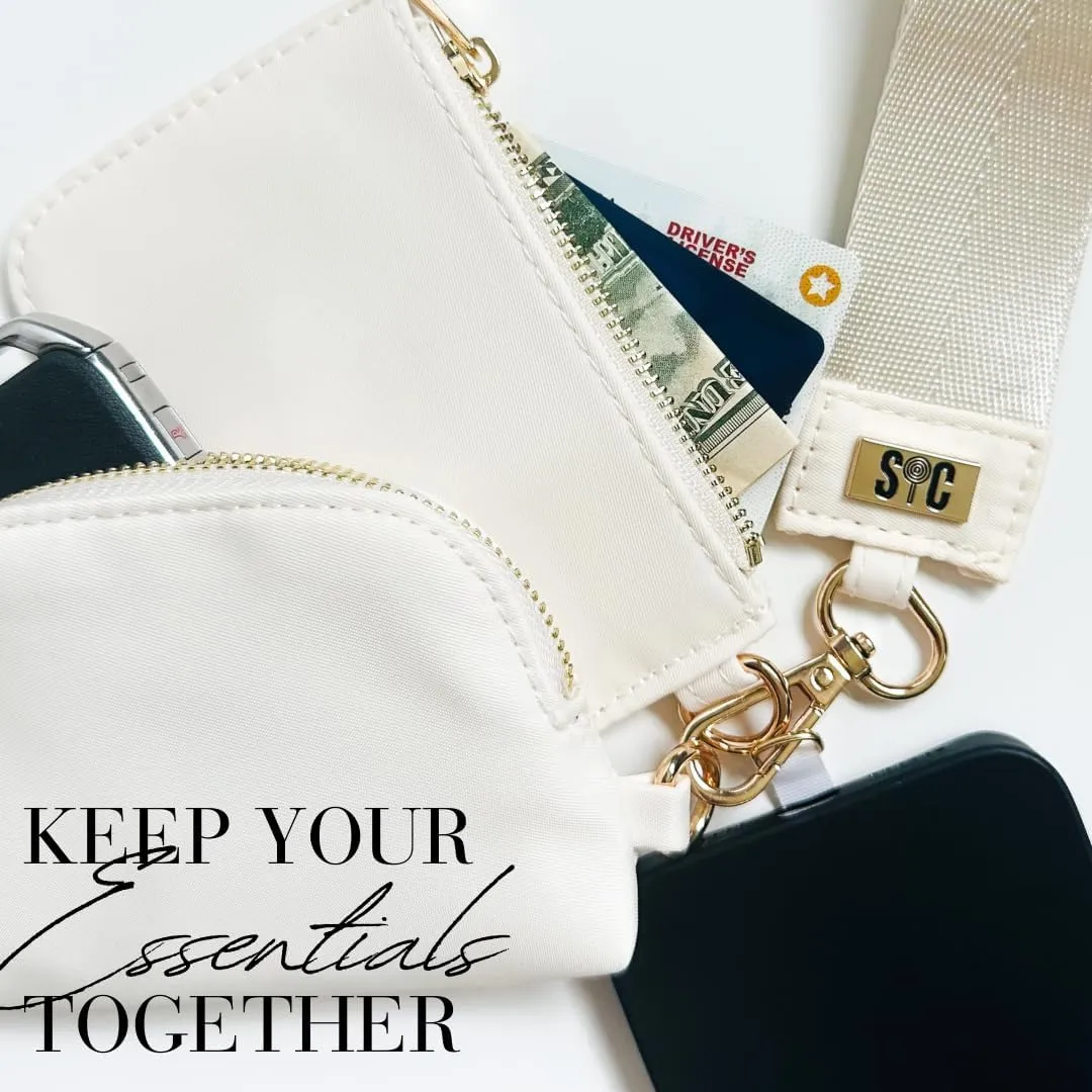 Mini Dual Pouch Wristlet Wallet with Phone Tether | Hands Free | Detachable | Zipper Coin Purse (Nude)