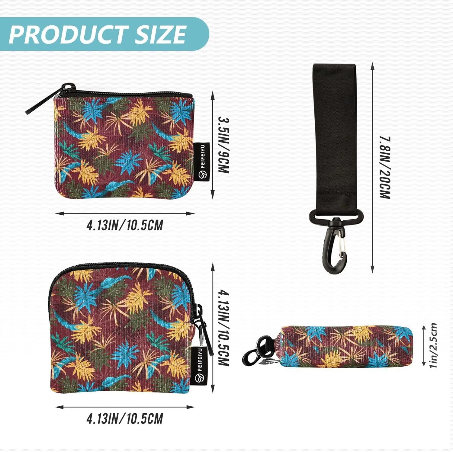 Mini Small Zip Around Wristlet Keychain Wallet Coin Purse Portable Dual Pounch Wristlet Detachable Women,pattern 12