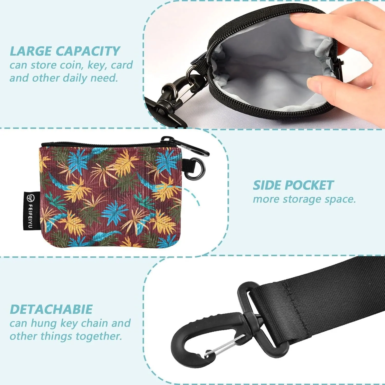 Mini Small Zip Around Wristlet Keychain Wallet Coin Purse Portable Dual Pounch Wristlet Detachable Women,pattern 12