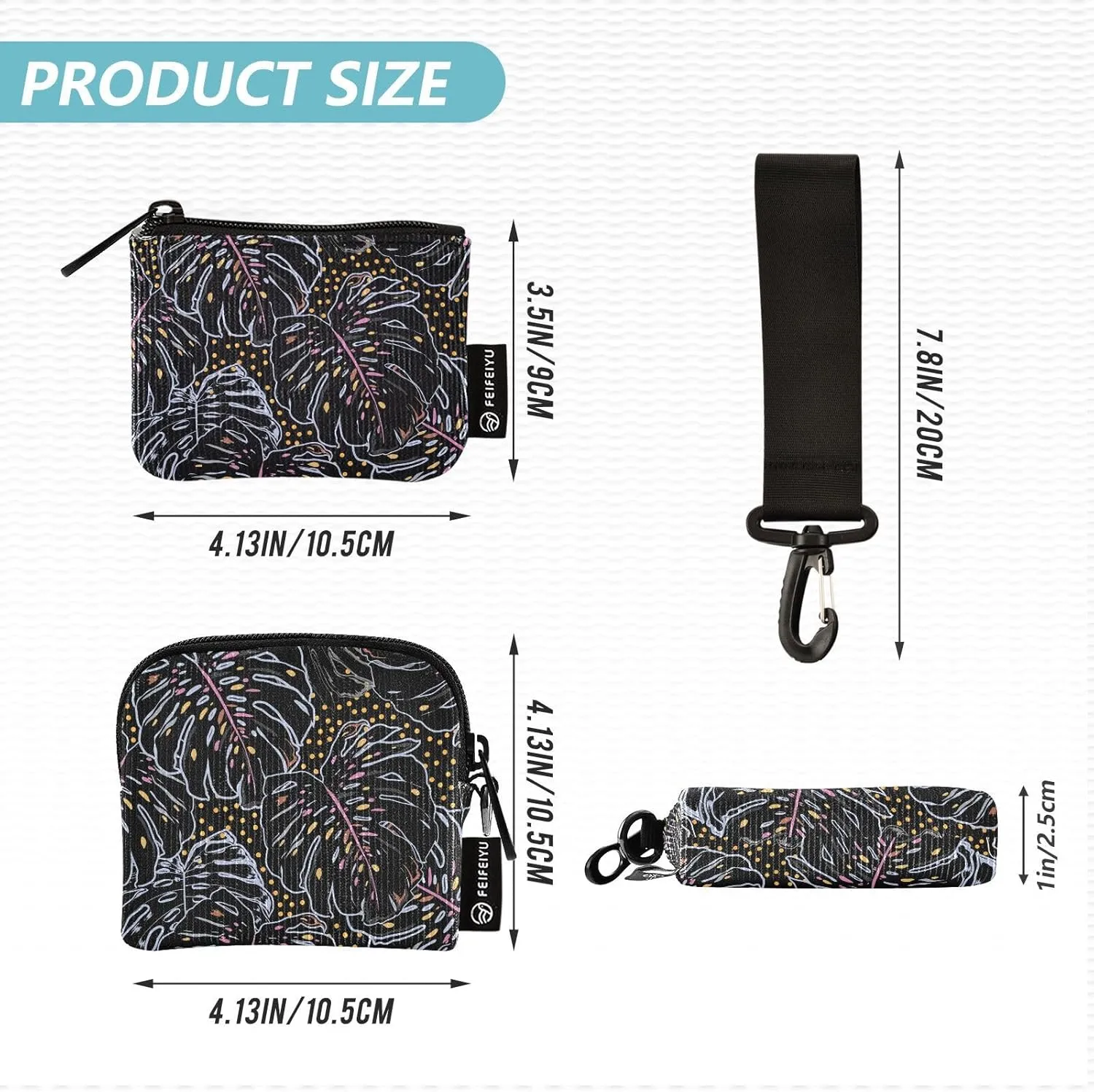Mini Small Zip Around Wristlet Keychain Wallet Coin Purse Portable Dual Pounch Wristlet Detachable Women,pattern 1