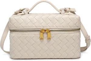 Mini Woven Crossbody Purse Square Box Bags Top-Handle Tote Handbag Shoulder Bag Cute Satchels Trendy